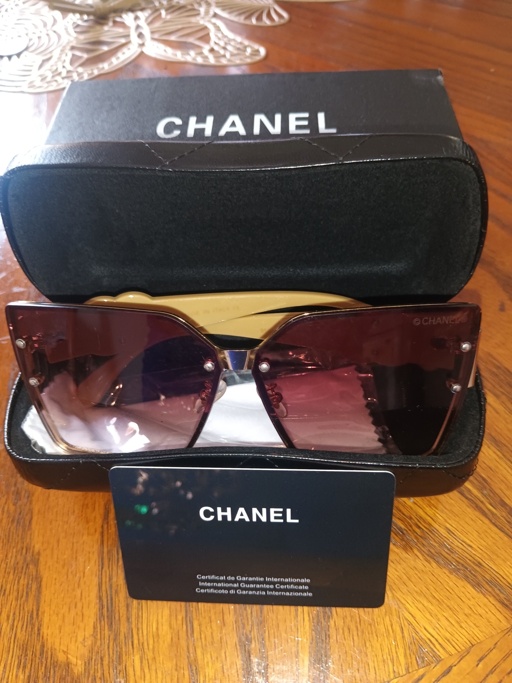 CHANEL Burgundy Gradient Shield Sunglasses with Gold Bridges